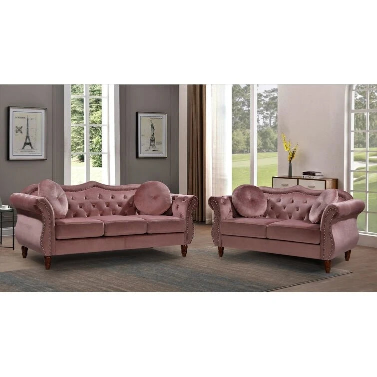 Conjunto de sala Chesterfield Carbon Classic con tachuelas, de 2 piezas
