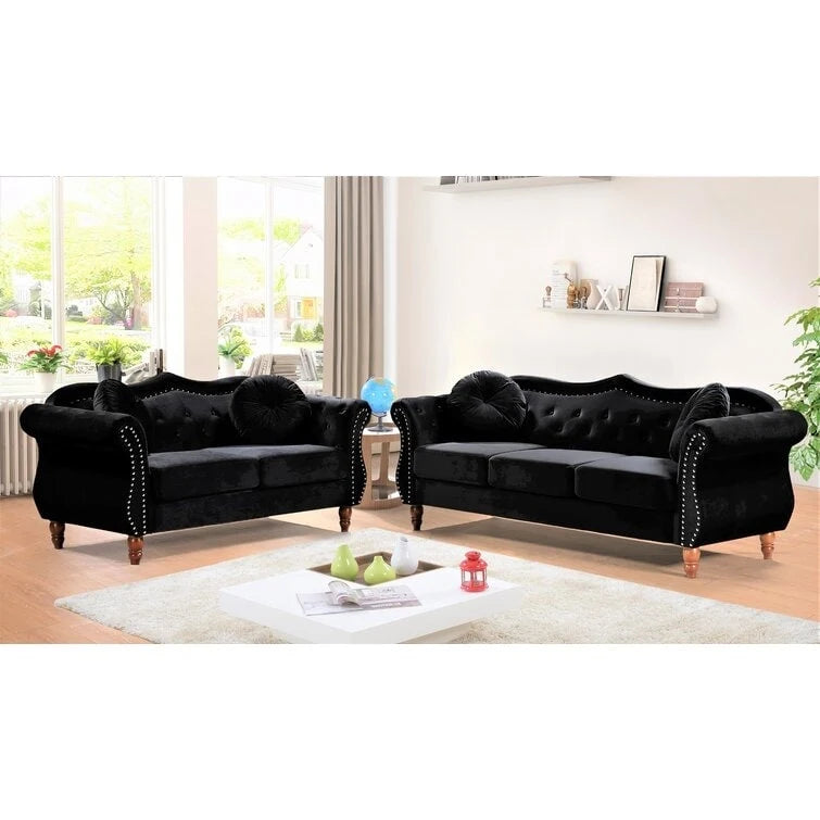 Conjunto de sala Chesterfield Carbon Classic con tachuelas, de 2 piezas