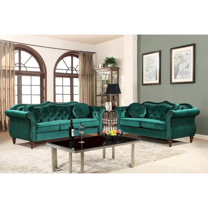 Gracewood Hollow Mantel - vuosisadan puolivälin koristein koristeltu Chesterfield-sohvaryhmä