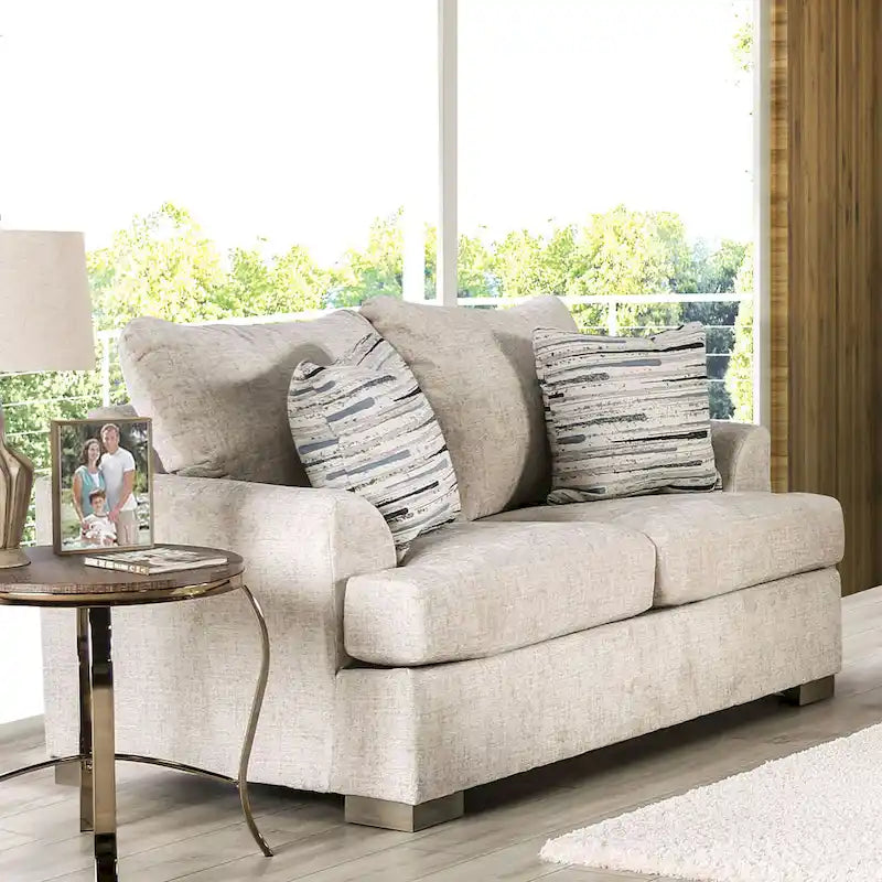 Furniture of America Nort Geçiş Tarzı Kumaş Döşemeli, Dışa Açılan Kollu 2 Parçalı Kanepe Takımı