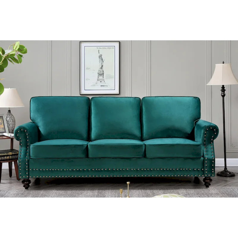 Ramos 3-teiliges Samt-Set mit Nagelkopfverzierung – Loveseat, Sofa und Sessel