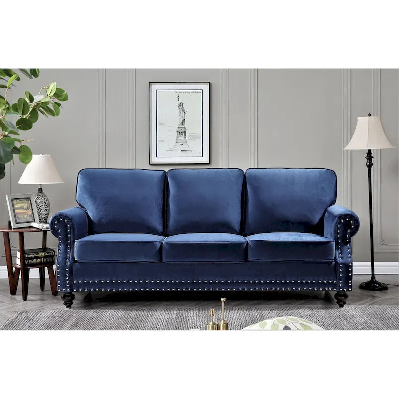 Ramos 3-teiliges Samt-Set mit Nagelkopfverzierung – Loveseat, Sofa und Sessel