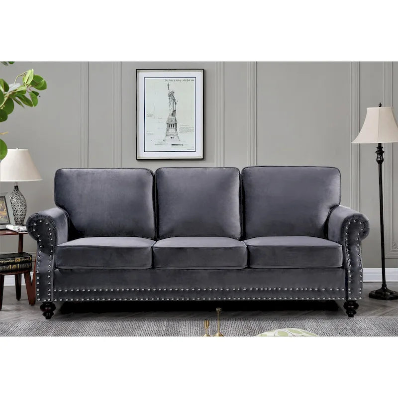 Ramos 3-teiliges Samt-Set mit Nagelkopfverzierung – Loveseat, Sofa und Sessel