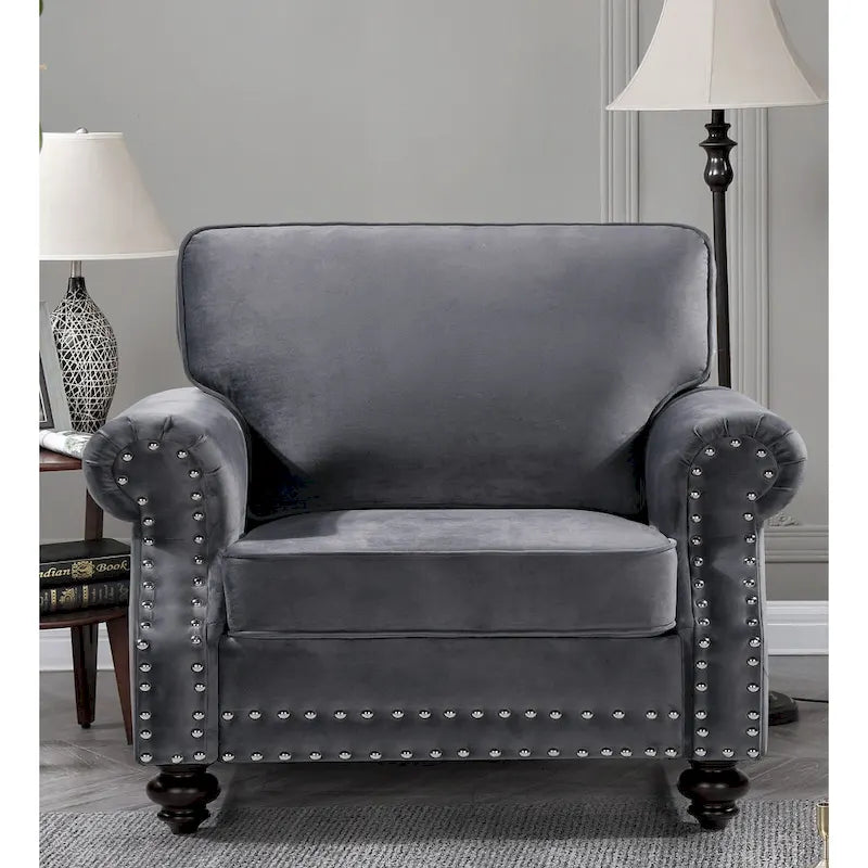 Ramos 3-teiliges Samt-Set mit Nagelkopfverzierung – Loveseat, Sofa und Sessel