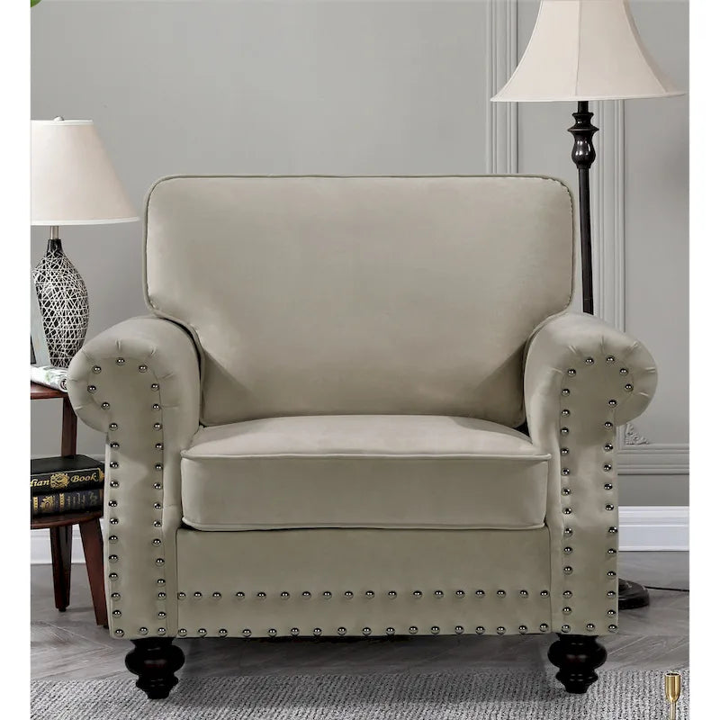Ramos 3-teiliges Samt-Set mit Nagelkopfverzierung – Loveseat, Sofa und Sessel