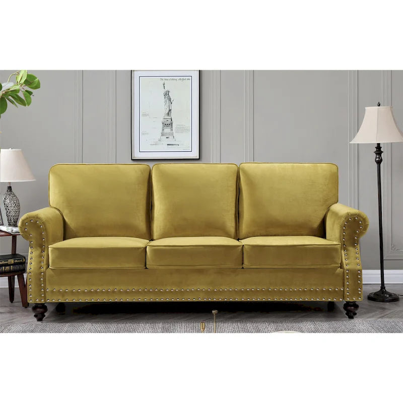 Ramos 3-teiliges Samt-Set mit Nagelkopfverzierung – Loveseat, Sofa und Sessel