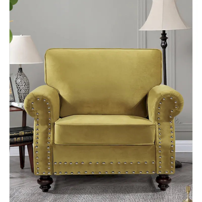 Ramos 3-teiliges Samt-Set mit Nagelkopfverzierung – Loveseat, Sofa und Sessel