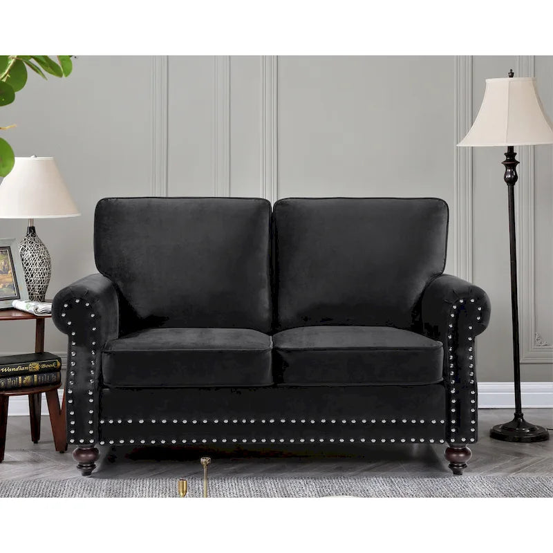Ramos 3-teiliges Samt-Set mit Nagelkopfverzierung – Loveseat, Sofa und Sessel