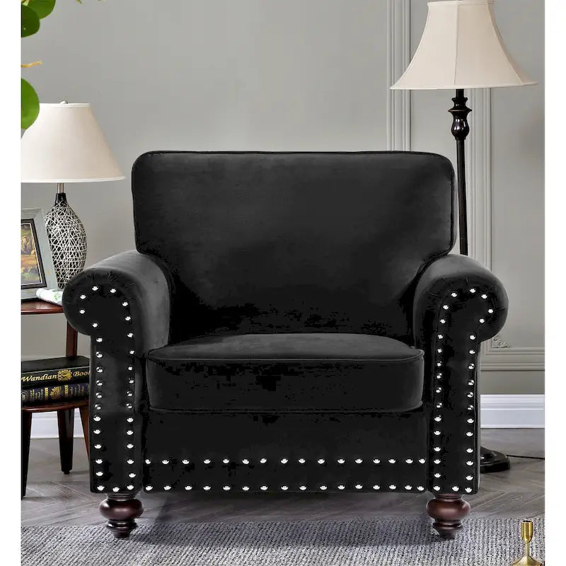 Ramos 3-teiliges Samt-Set mit Nagelkopfverzierung – Loveseat, Sofa und Sessel