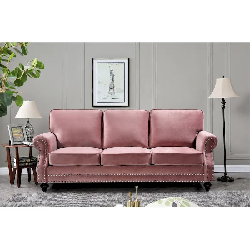 Ramos 3-teiliges Samt-Set mit Nagelkopfverzierung – Loveseat, Sofa und Sessel