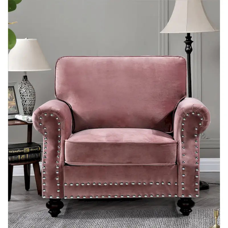 Ramos 3-teiliges Samt-Set mit Nagelkopfverzierung – Loveseat, Sofa und Sessel