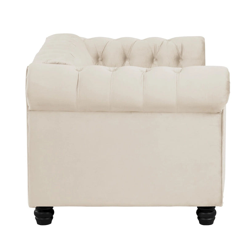 Morden Fort Classic: divanetto e divano Chesterfield imbottiti in velluto trapuntato con borchie, 2 pezzi, per il soggiorno