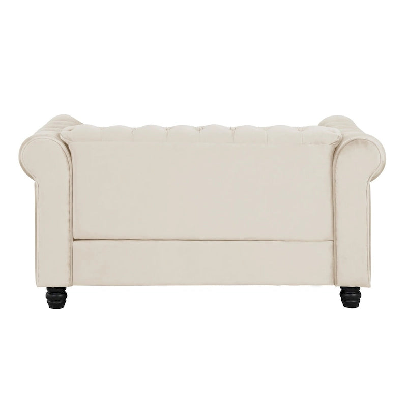 Ensemble de canapé et causeuse de style Chesterfield classique Morden Fort, revêtement en velours capitonné, 2 pièces, avec clous décoratifs, pour le salon