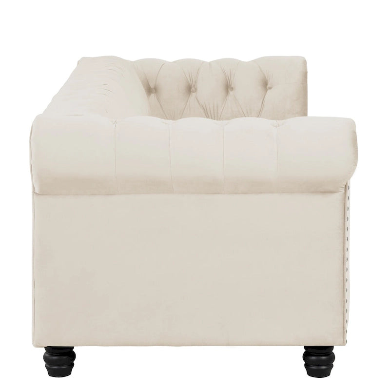 Ensemble de canapé et causeuse de style Chesterfield classique Morden Fort, revêtement en velours capitonné, 2 pièces, avec clous décoratifs, pour le salon