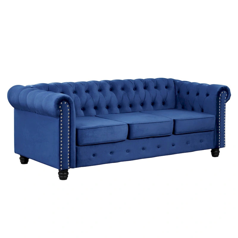 Morden Fort Classic: divanetto e divano Chesterfield imbottiti in velluto trapuntato con borchie, 2 pezzi, per il soggiorno
