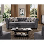 Ensemble de canapé et causeuse de style Chesterfield classique Morden Fort, revêtement en velours capitonné, 2 pièces, avec clous décoratifs, pour le salon