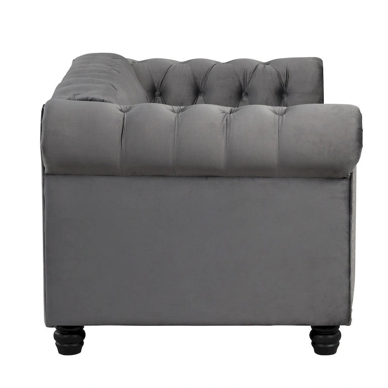 Ensemble de canapé et causeuse de style Chesterfield classique Morden Fort, revêtement en velours capitonné, 2 pièces, avec clous décoratifs, pour le salon