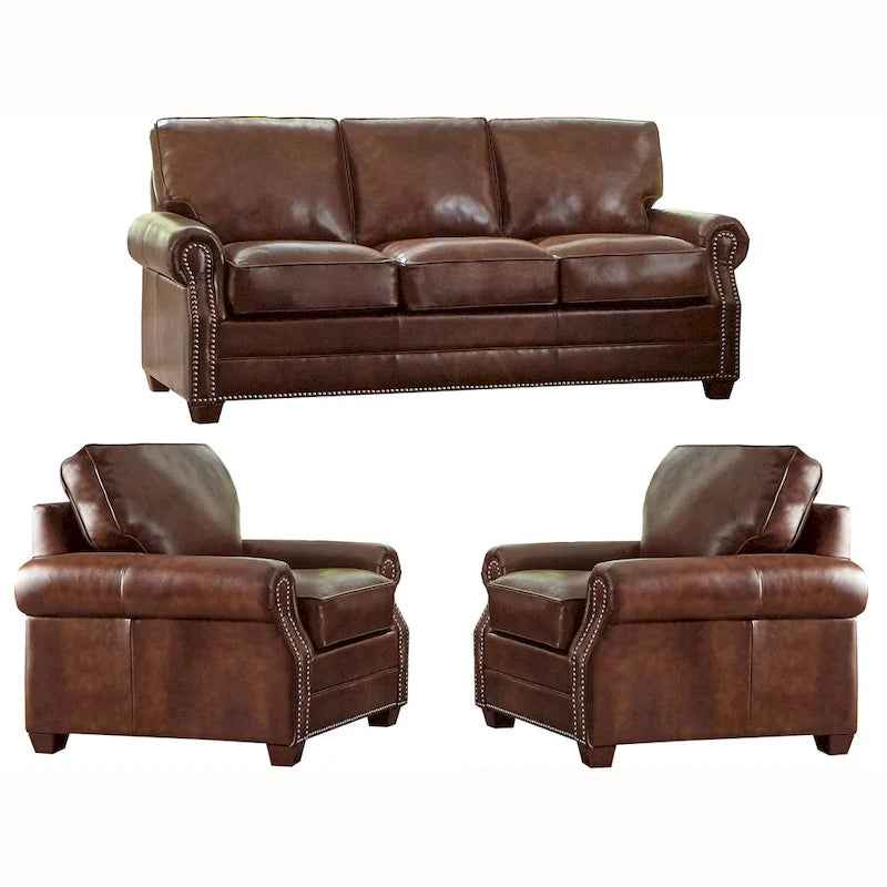 Ensemble Revo fabriqué aux États-Unis, composé d’un canapé et de deux fauteuils en cuir pleine fleur