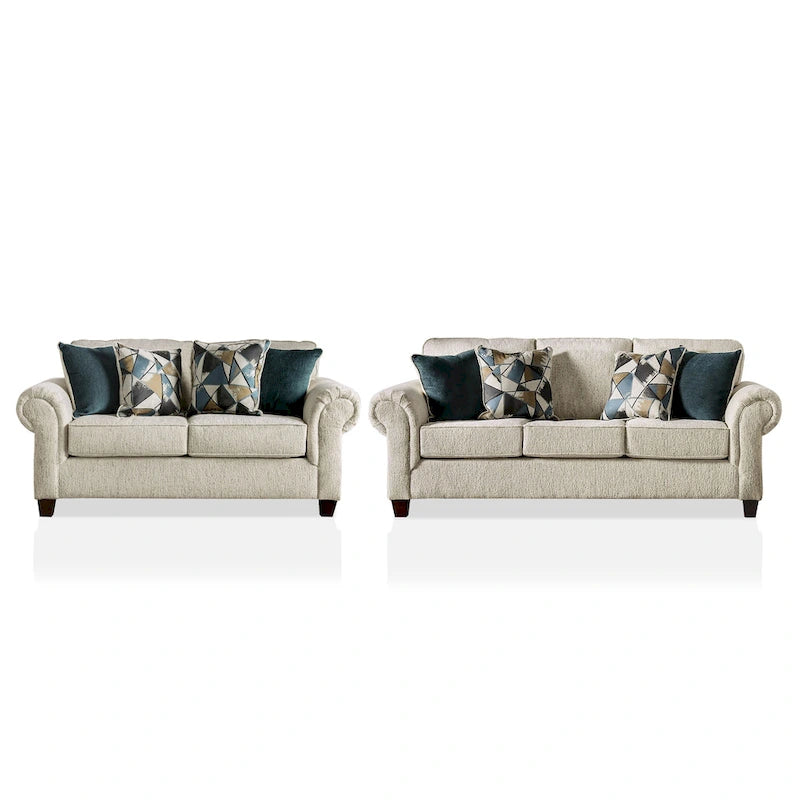 Mecia 2-teiliges Sofaset aus Chenille mit gerollten Armlehnen von Furniture of America