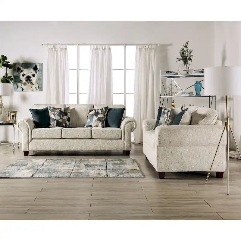 Mecia 2-teiliges Sofaset aus Chenille mit gerollten Armlehnen von Furniture of America