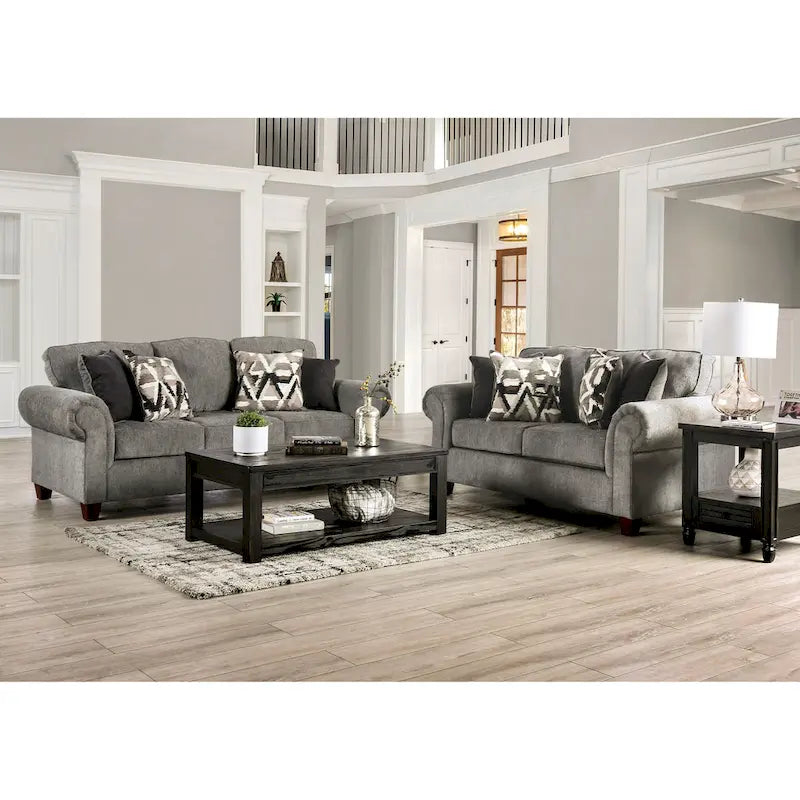 Mecia 2-teiliges Sofaset aus Chenille mit gerollten Armlehnen von Furniture of America