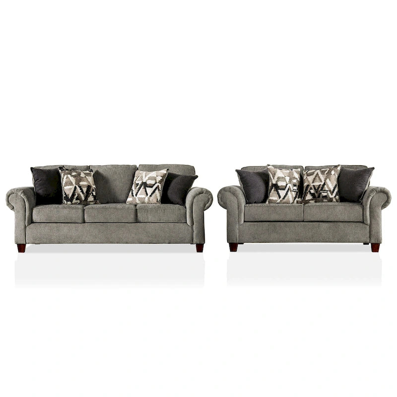 Mecia 2-teiliges Sofaset aus Chenille mit gerollten Armlehnen von Furniture of America