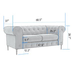 Corvus Prato Tufted Velvet Chesterfield Loveseat Sofa with Rolled Arms