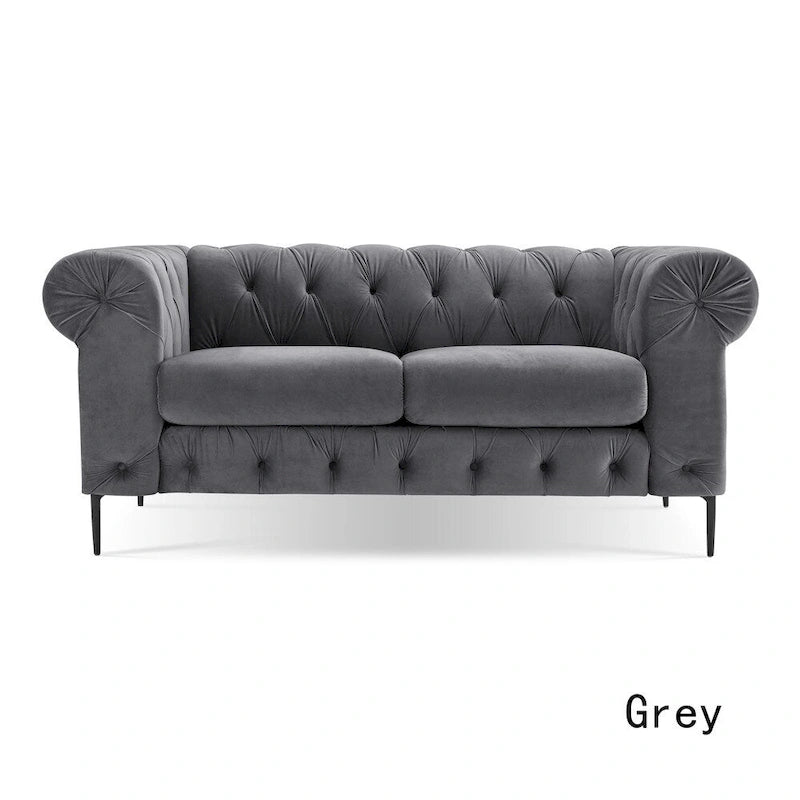 Corvus Prato Tufted Velvet Chesterfield Loveseat Sofa with Rolled Arms