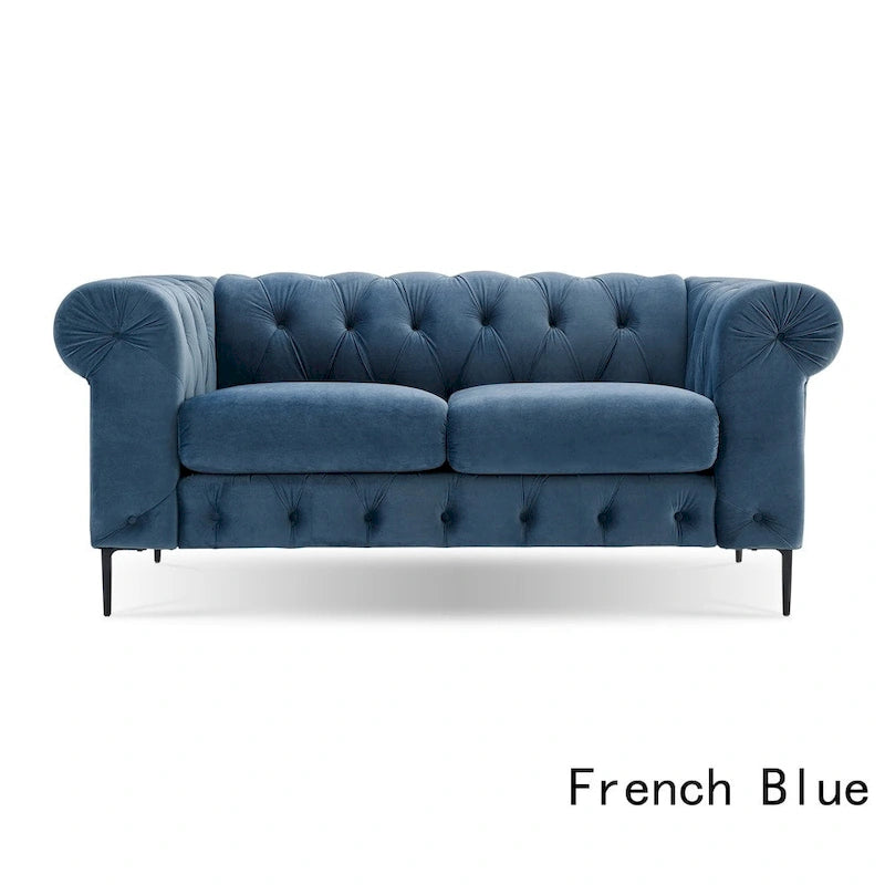 Corvus Prato Tufted Velvet Chesterfield Loveseat Sofa with Rolled Arms