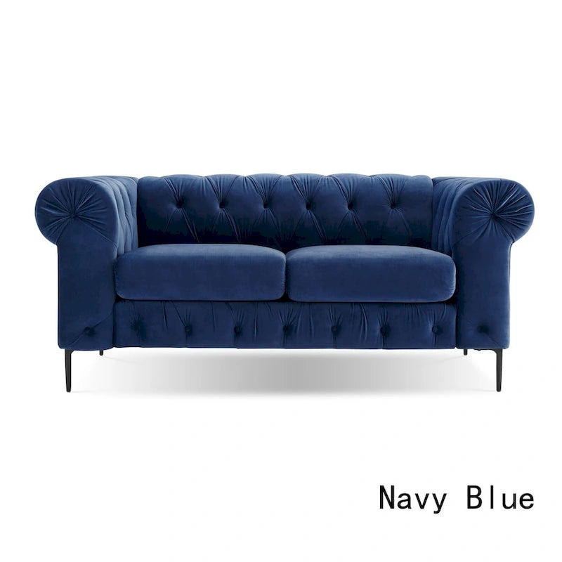 Corvus Prato Tufted Velvet Chesterfield Loveseat Sofa with Rolled Arms