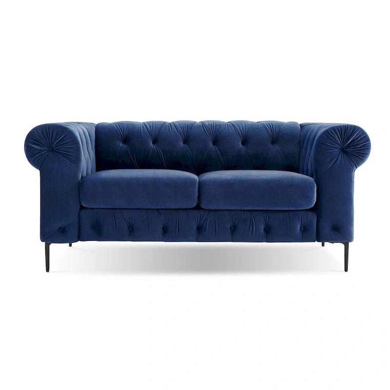 Corvus Prato Tufted Velvet Chesterfield Loveseat Sofa with Rolled Arms
