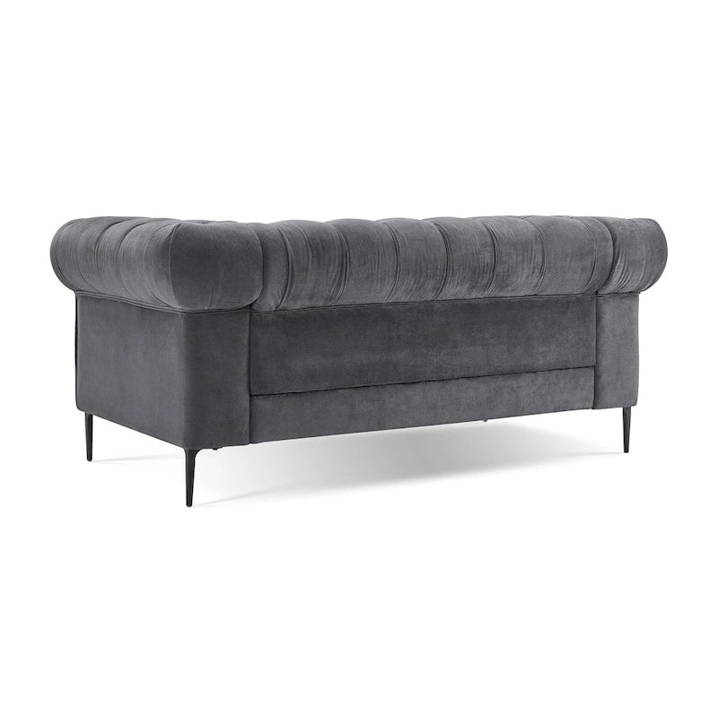 Corvus Prato Tufted Velvet Chesterfield Loveseat Sofa with Rolled Arms