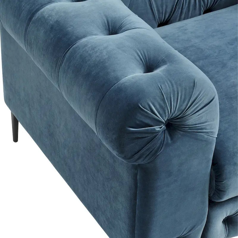 Corvus Prato Tufted Velvet Chesterfield Loveseat Sofa with Rolled Arms