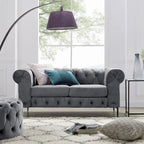 Corvus Prato Tufted Velvet Chesterfield Loveseat Sofa with Rolled Arms