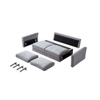 Snowhill 57W moderne linnen tweezitsbank, 2-zits, matzwarte metalen poten