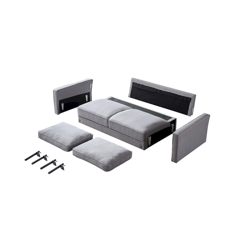 Snowhill 57W moderne linnen tweezitsbank, 2-zits, matzwarte metalen poten