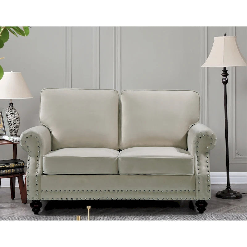 Divanetto in velluto Suffield con borchie decorative