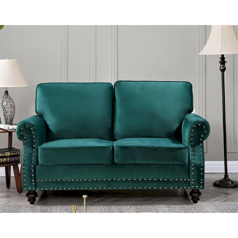 Divanetto in velluto Suffield con borchie decorative