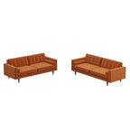 Kenzo fluwelen bank- en loveseatset in mid-century-stijl met kussenrug