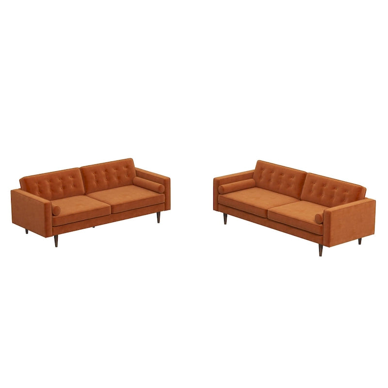 Kenzo fluwelen bank- en loveseatset in mid-century-stijl met kussenrug