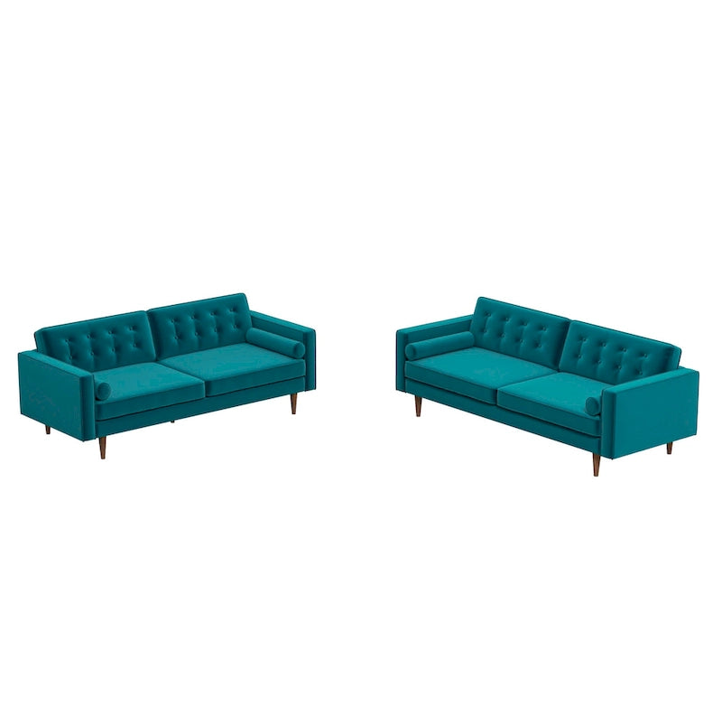 Kenzo fluwelen bank- en loveseatset in mid-century-stijl met kussenrug