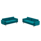 Kenzo fluwelen bank- en loveseatset in mid-century-stijl met kussenrug