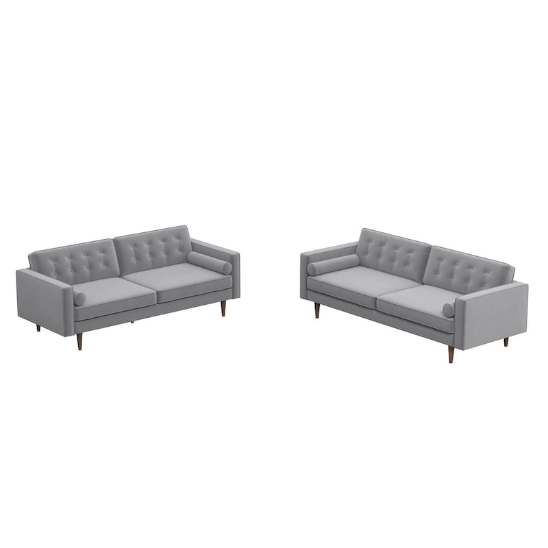 Kenzo fluwelen bank- en loveseatset in mid-century-stijl met kussenrug