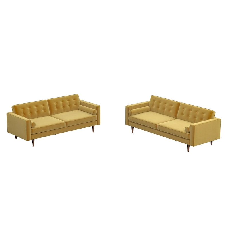 Kenzo fluwelen bank- en loveseatset in mid-century-stijl met kussenrug