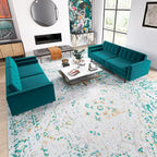 Kenzo fluwelen bank- en loveseatset in mid-century-stijl met kussenrug
