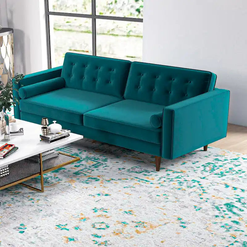 Kenzo fluwelen bank- en loveseatset in mid-century-stijl met kussenrug