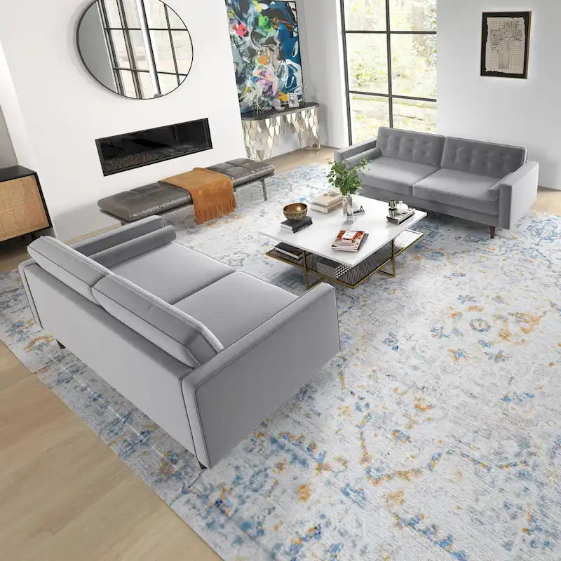 Kenzo fluwelen bank- en loveseatset in mid-century-stijl met kussenrug