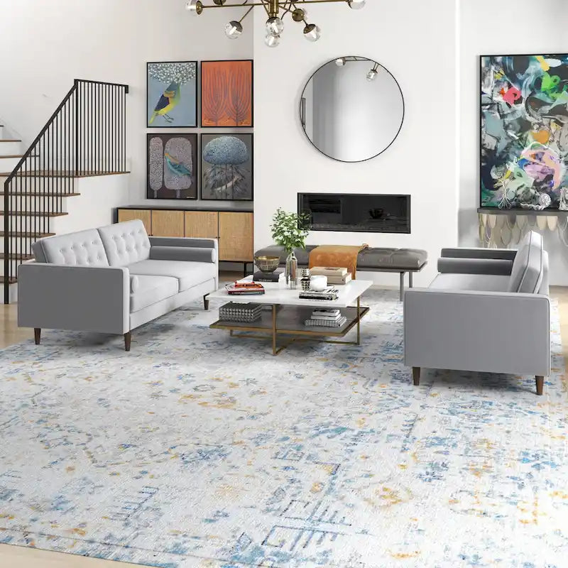 Kenzo fluwelen bank- en loveseatset in mid-century-stijl met kussenrug