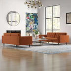 Kenzo fluwelen bank- en loveseatset in mid-century-stijl met kussenrug