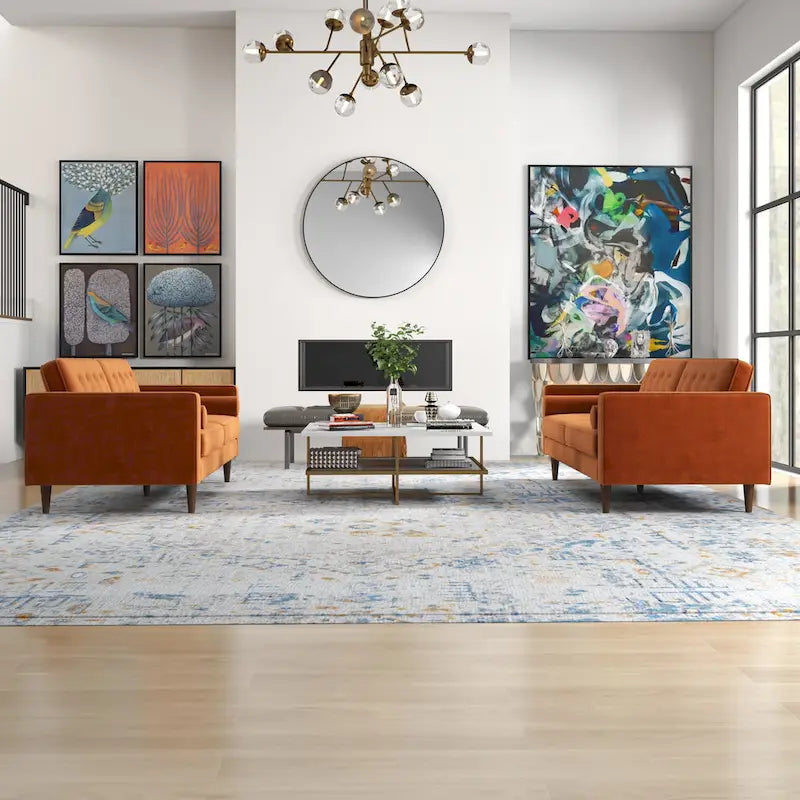Kenzo fluwelen bank- en loveseatset in mid-century-stijl met kussenrug